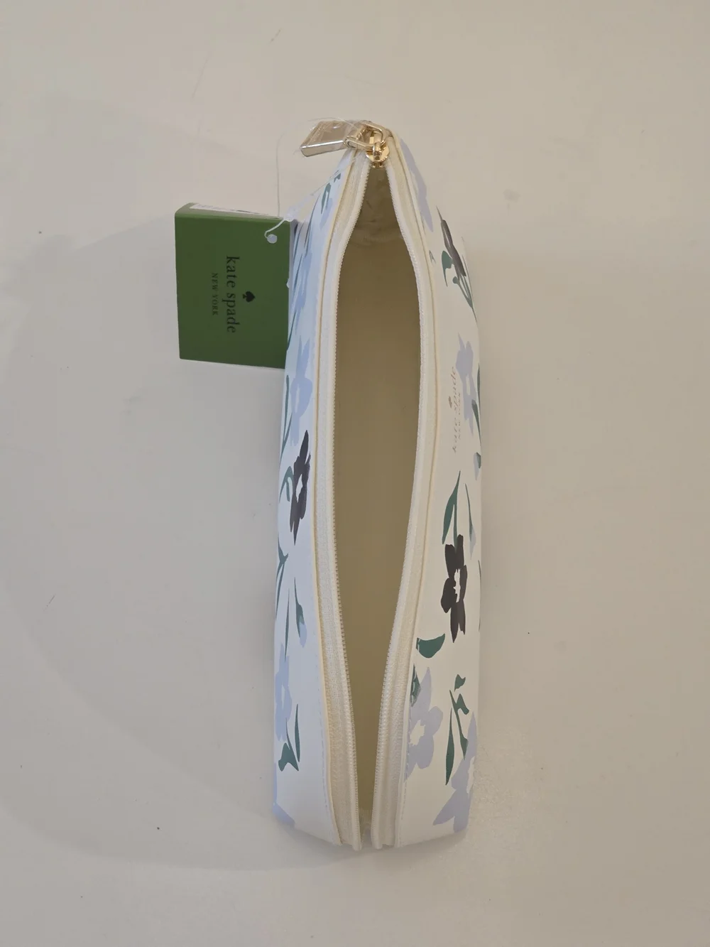 NWT kate spade Blue Floral Zip Pencil Pouch with ruler, eraser & sharpener
